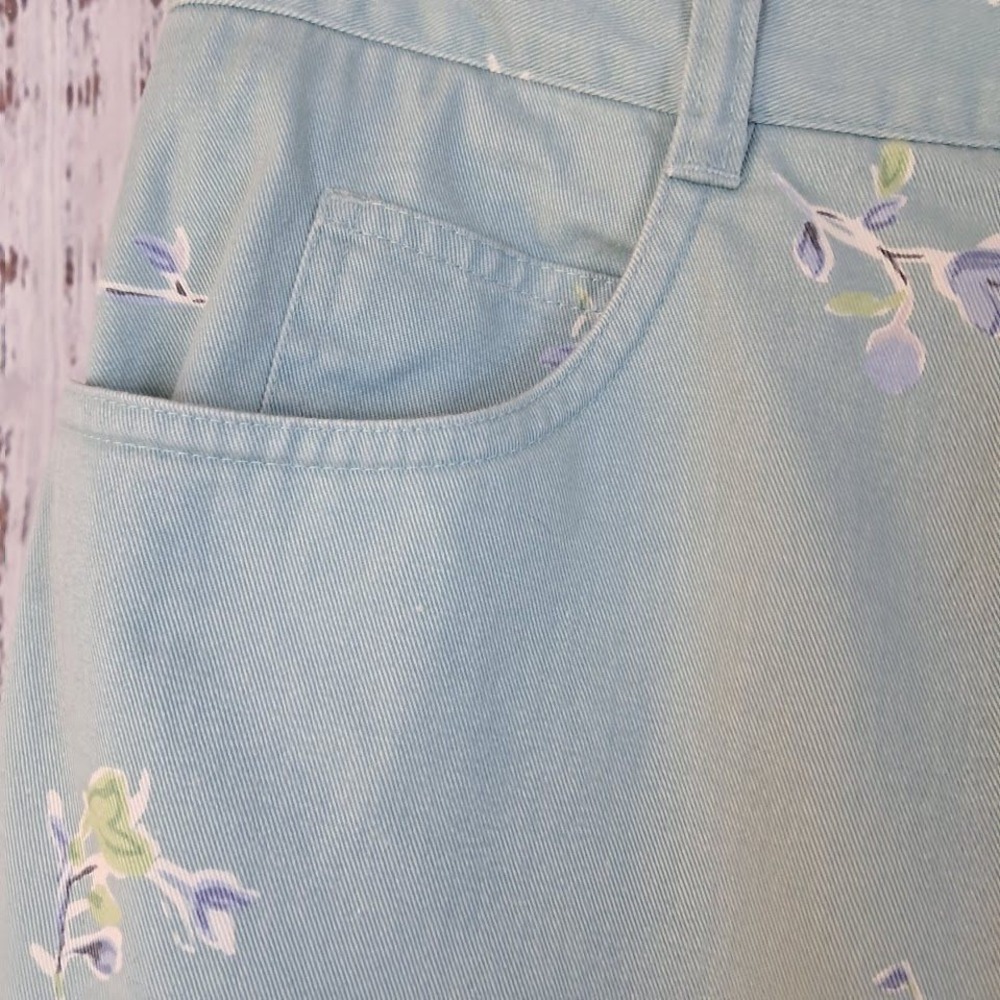 TALBOTS Petites 6P Floral Print Teal Women's Mom Jeans 100%‎ Cotton Straight Leg - Picture 5 of 7